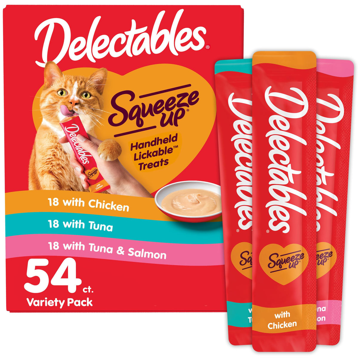 Delectables Squeeze Up Variety Pack, Creamy Squeezable Puree, Lickable Wet Cat Treats, Grain Free, No Added Fillers, No by-Products, No Added Preservatives, 0.5 Ounces Tube, 72 Tubes Total