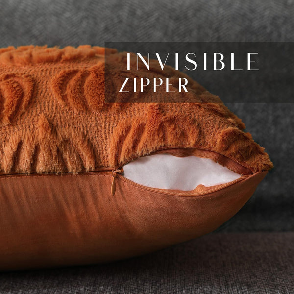 DFXSZ Fall Pillow Covers 18x18 2Pcs Rust Pumpkin Fall Decorations for Home | Fall decor Set of 2 Throw Pillow Cases Soft Plush Faux Fur Wool Couch Cushion for Chair Sofa Bedroom Living Room Home Decor