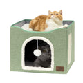 Bedsure Extra Wide Cat House Bed with Fluffy Ball and Scratch Pad,Grey | 23.6x16.9x13 in,Indoor Cat Cave for Multiple Pets, Foldable Cat Hideway Cube for Sleeping Large Cat and Kitten