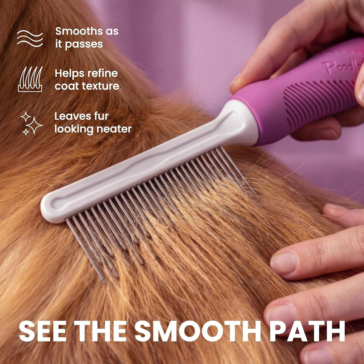 Poodle Pet Detangling Pet Comb with Long & Short Stainless Steel Teeth for Removing Matted Fur, Knots & Tangles – Detangler Tool Accessories for Safe & Gentle DIY Dog & Cat Grooming