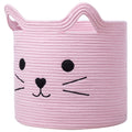 VK VK·LIVING Animal Baskets Large Woven Cotton Rope Storage with Cute Cat Design Laundry Organizer for Towels, Blanket, Toys, Clothes, Gifts – Cat Toy Box Pet or Baby Gift Baskets 15"Lx14H"