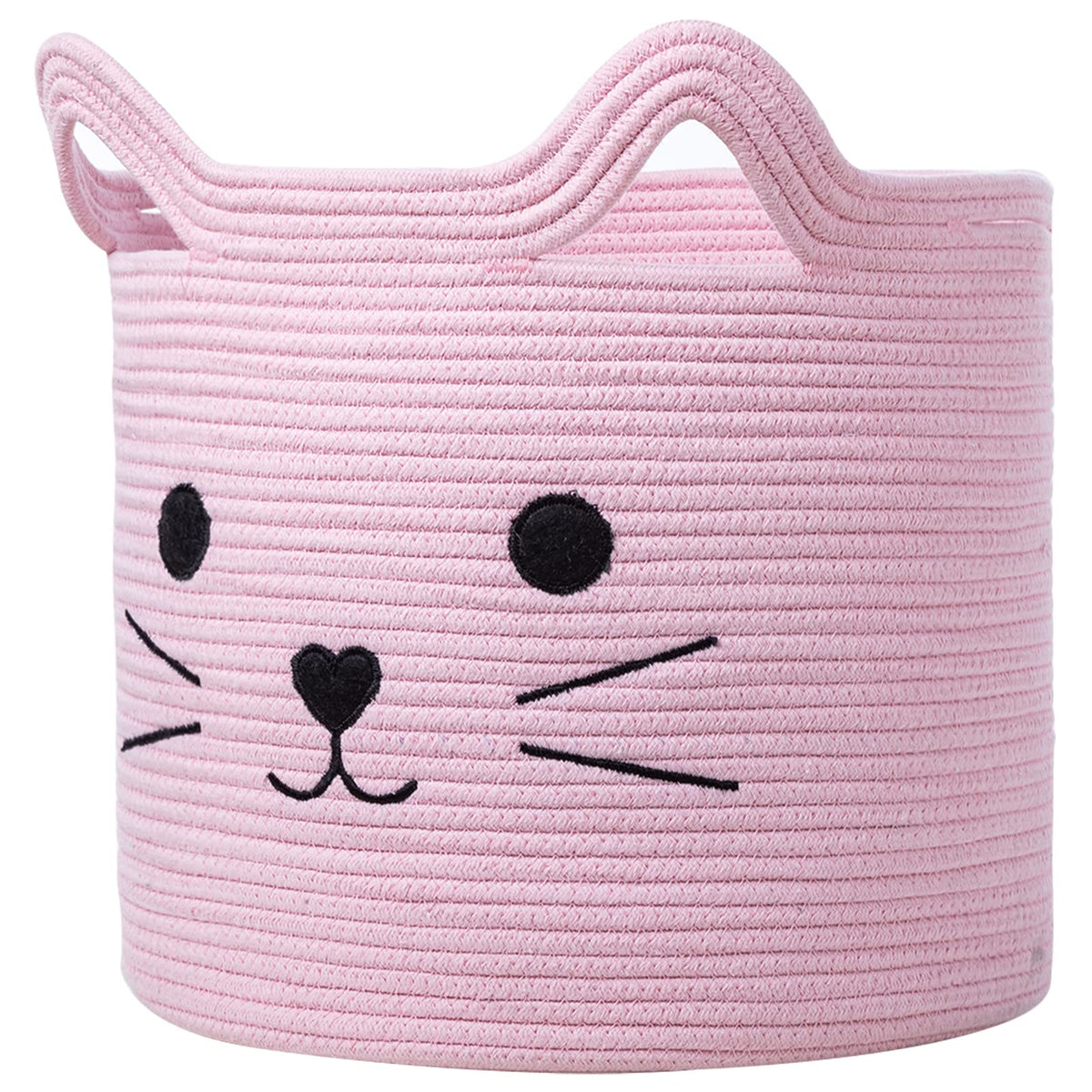 VK VK·LIVING Animal Baskets Large Woven Cotton Rope Storage with Cute Cat Design Laundry Organizer for Towels, Blanket, Toys, Clothes, Gifts – Cat Toy Box Pet or Baby Gift Baskets 15"Lx14H"