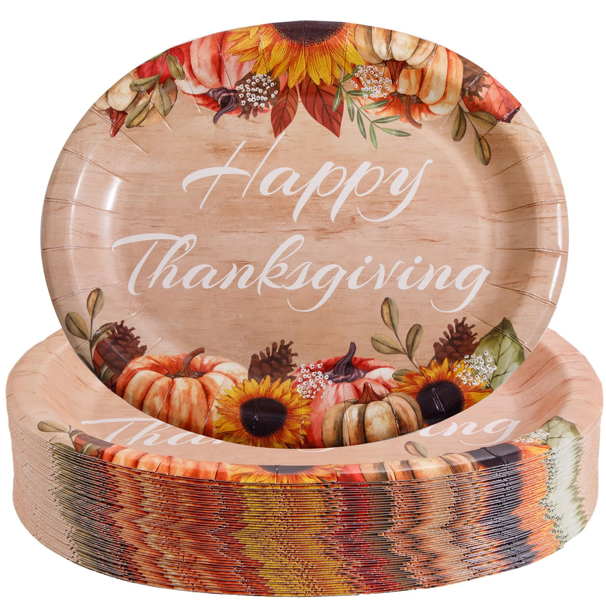 50Pack Thanksgiving Oval Plates Paper - 10" x 12" Happy Thanksgiving Plates Disposable Dinner Supply - Turkey Thankful Pattern