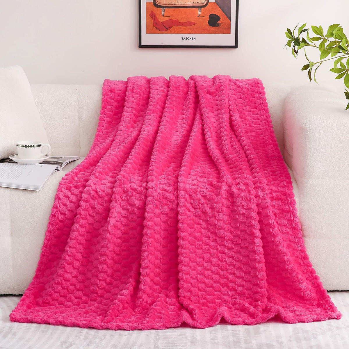 Puncuntex Burnt Orange Throw Blanket 50"×60" Fuzzy 3D Jacquard Decorative