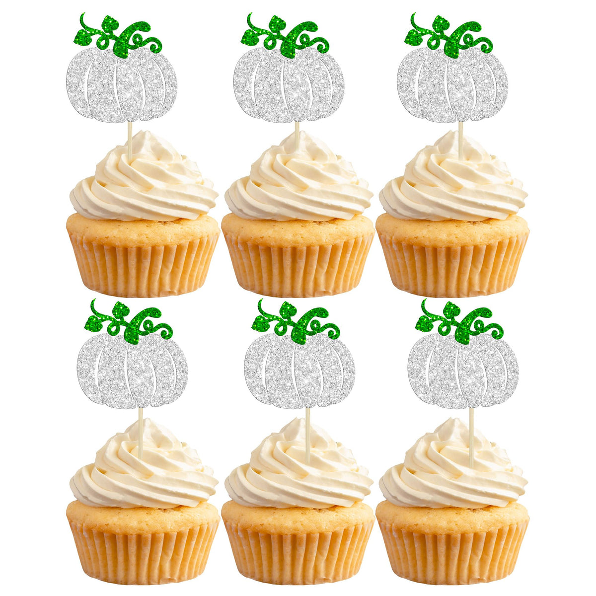 24pc Little Pumpkin Cupcake Toppers - Glitter Pumpkin Cupcake Picks - Baby Shower Decorations - Fall Harvest Theme - Kids Birthday Party Supplies