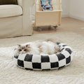 Ohocut Checkered Dog Bed, Cute Black White Retro Style Aesthetic Round Warming Pet Calming Beds for Small Dog and Cats, Plush Cozy Donut Dog Beds Washable, 30" L x 30" W x 8" Th
