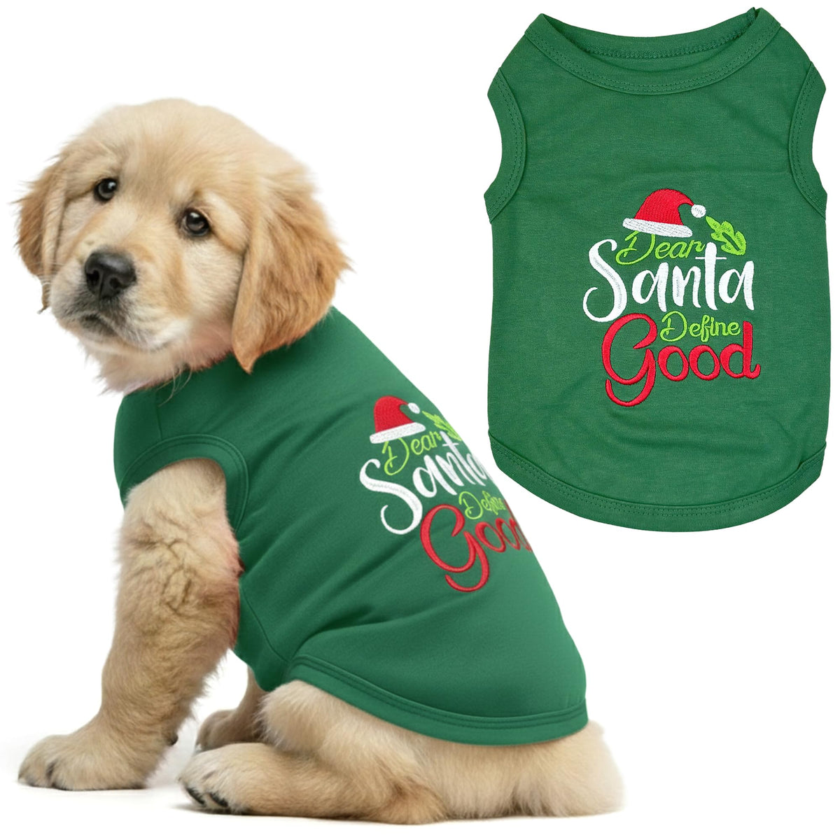 Parisian Pet Dog Tshirt - Embroidered “ Sorry Santa I Ate Your Cookies “ Dog Shirt - Lightweight Cotton Pet Christmas Outfit - Sleeveless Christmas Puppy Clothes - Shirts for Small Dogs - XXS