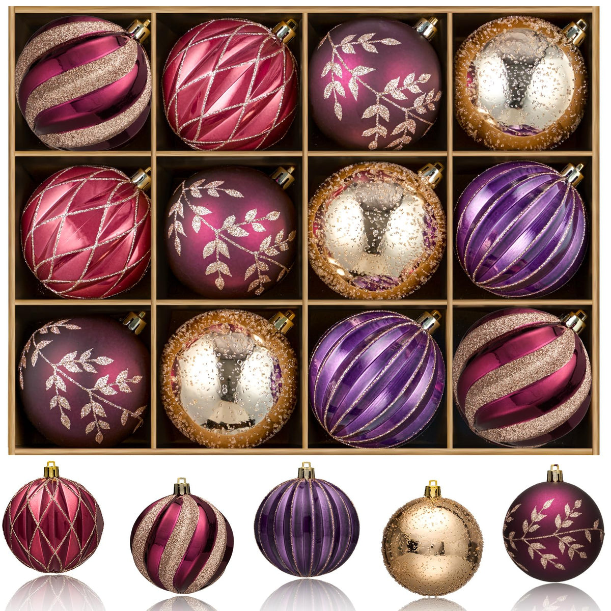 JORNOY 12CT 3.12-Inch Christmas Balls Ornaments for Tree, Red & White