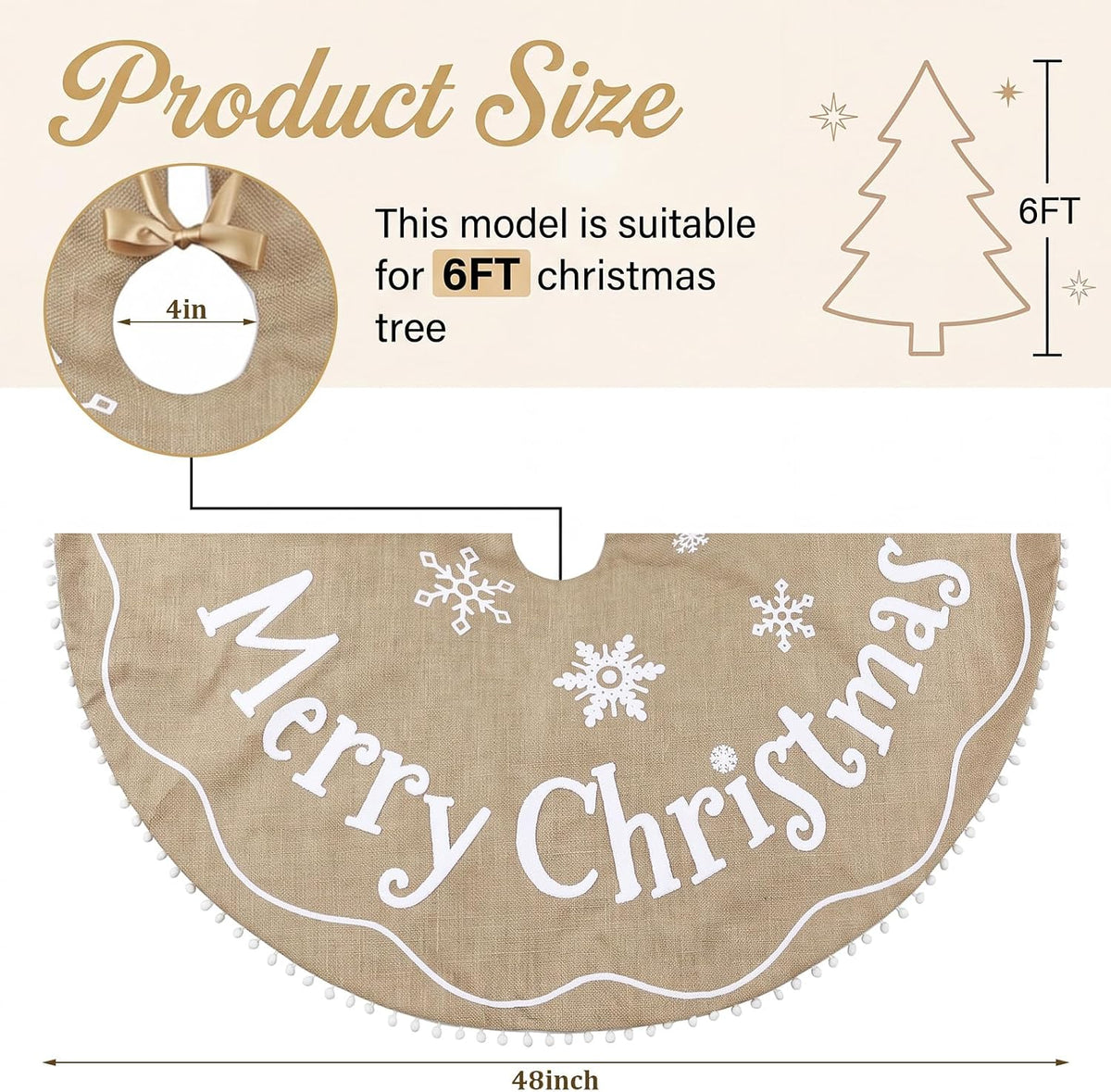 Burlap Christmas Tree Skirt Khaki Embroidered Christmas Tree Mat