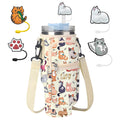 Stanley Cup Bag, Cup Holder for Stanley 30oz/40oz Tumbler with Handle, Stanley Carrier Bag with 4Pcs Cute Straw Topper for Stanley Cup Accessories