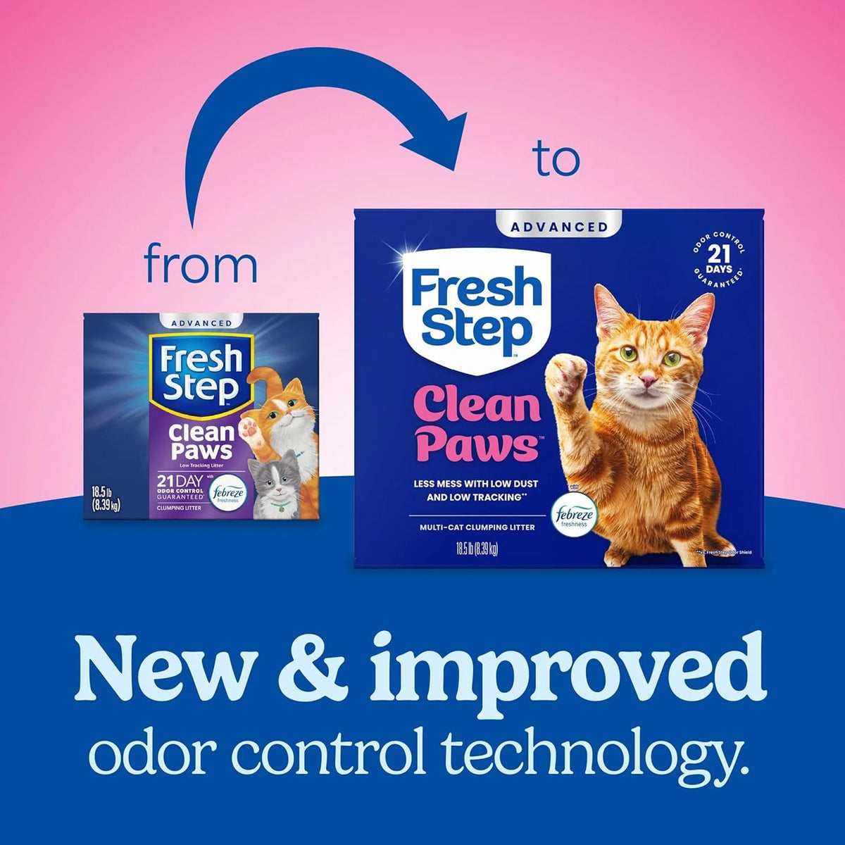 Fresh Step Advanced Clean Paws Multi Cat Clumping Litter with Febreze Freshness, Low Tracking, 18.5 lb. Box, Pack of 2