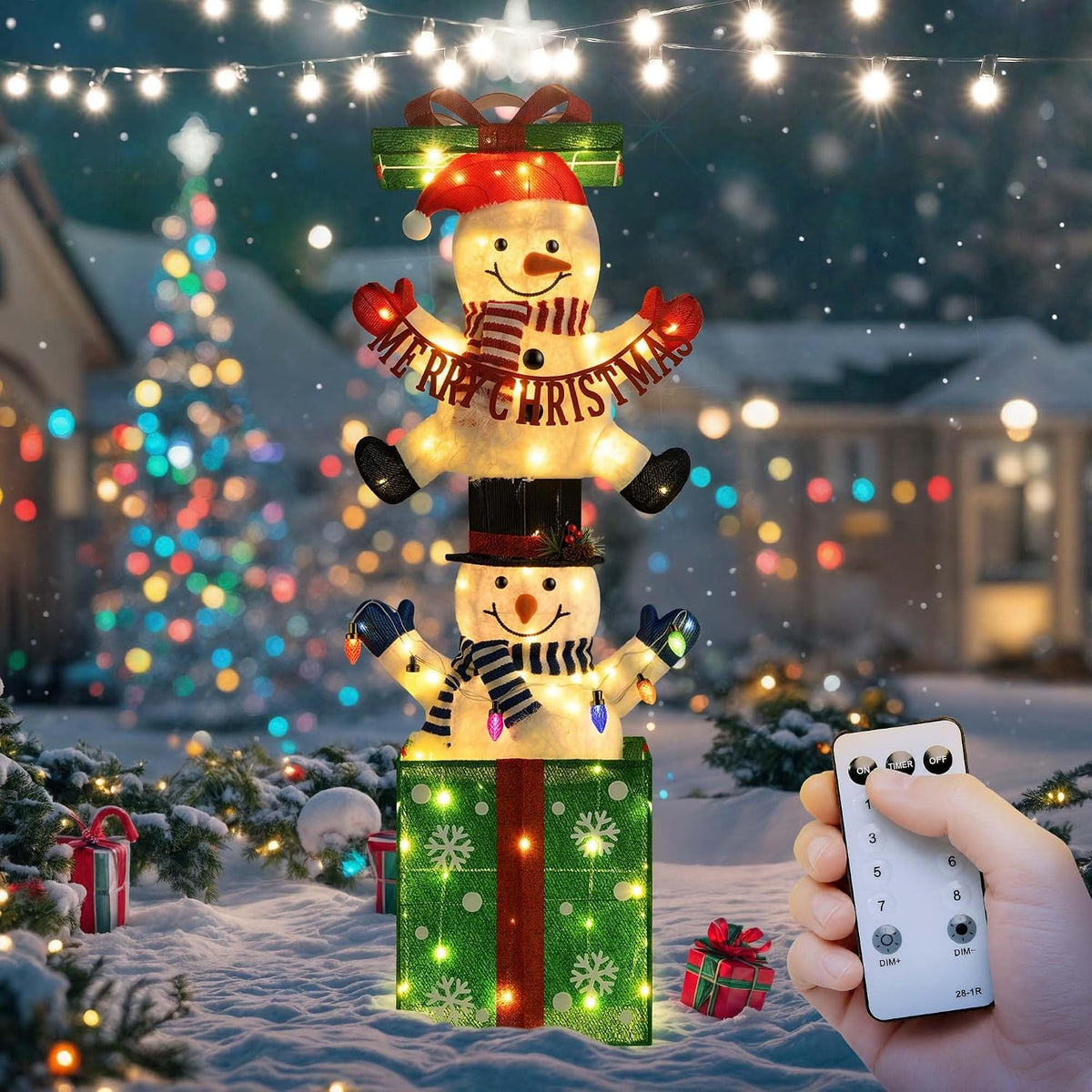 3D Snowman Gift box Outdoor Christmas Decorations with Timer&Remote Control