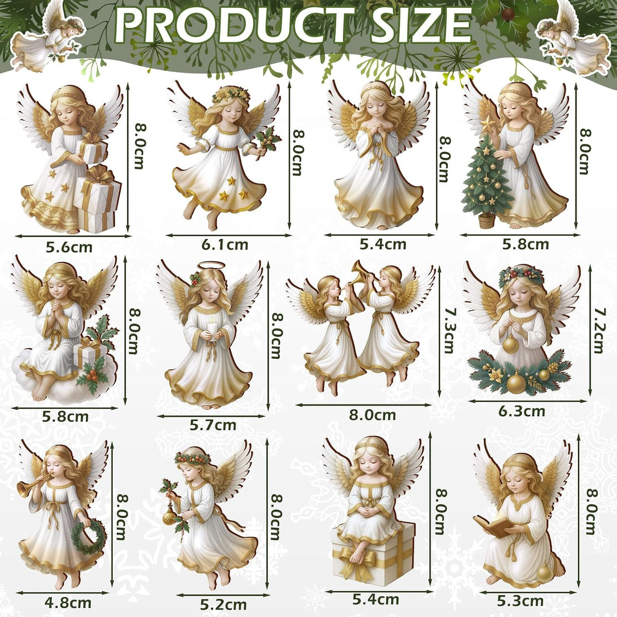 Yookeer 24 Pcs Angel Ornaments for Christmas Tree Wood Hanging Decorations