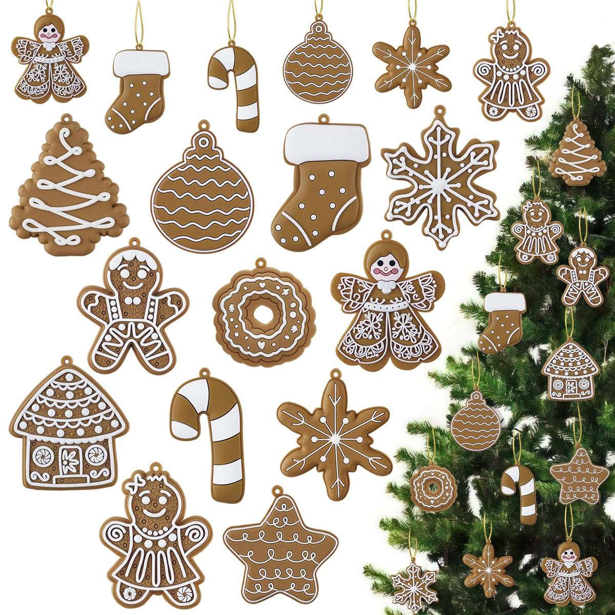Gingerbread House Ornaments Christmas Tree Decoration - 12pcs Gingerbread House Christmas Decorations Hanging Ornaments for Holiday Xmas Tree Home Decor