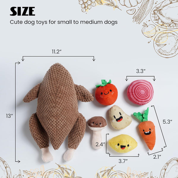 Nocciola 7 in 1 Thanksgiving Turkey Dog Toys, Squeaky Stuffed Soft Interactive Cognitive Enrichment Hide and Seek Dog Chew Toys for Large Medium Small Dogs, Cute Plush Pet Supplies 7 Packs