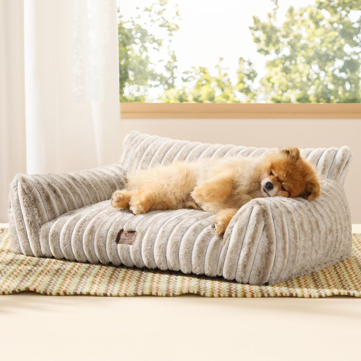 Bedsure ComfyFleece™ Shown on TV Fluffy Cute Dog Couch for Pets,30in Cream | Small & Medium Dog Bed Washable Cover,Supportive Couch Bed for Small Dogs,Pet Sofa Seen on Good Day New York,Up to 20 Lbs