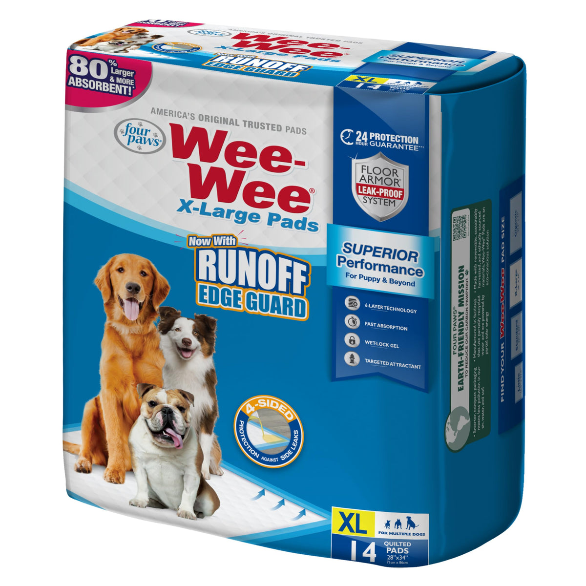 Four Paws Wee-Wee Superior Performance Unscented Extra-Large Pee Pads for Dogs & Puppies, Quilted Leak-Proof Dog Housebreaking Potty Training Floor Protection, 28" x 34", 40 Count
