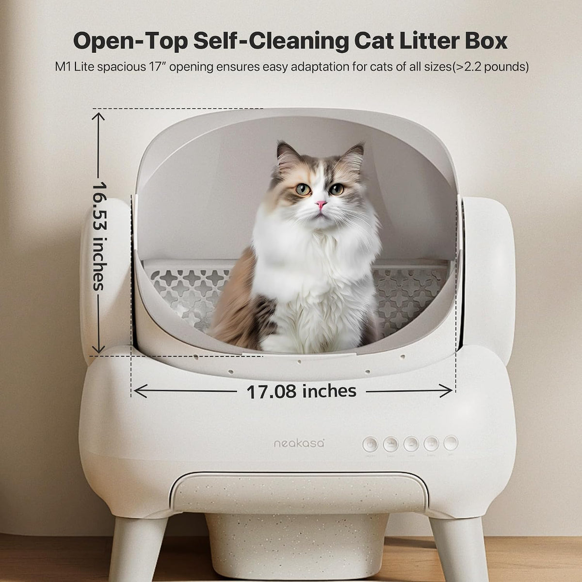 Neakasa M1 Plus Lite Open-Top Self Cleaning Cat Litter Box, Automatic Cat Litter Box with APP Control, Upgraded Safety Protection, Odor Control, Includes 1 Roll Waste Bag