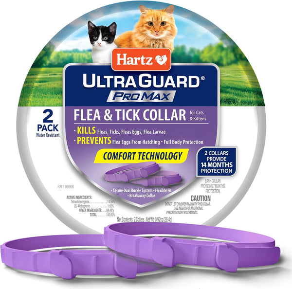 Hartz UltraGuard ProMax Flea & Tick Collar for Cats & Kittens I 14 Months Protection I Soft & Comfortable | Kills Fleas, Ticks, and Larvae I 2 Pack