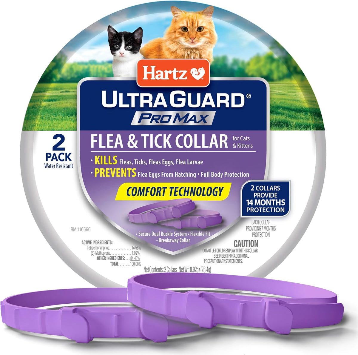 Hartz UltraGuard ProMax Flea & Tick Collar for Cats & Kittens I 14 Months Protection I Soft & Comfortable | Kills Fleas, Ticks, and Larvae I 2 Pack