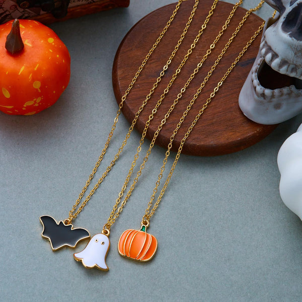 MALOYANVE 3Pcs Halloween Necklaces Set Ghost Bat Pumpkin Costume Jewelry