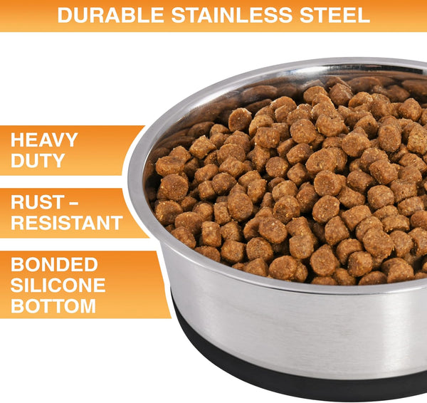 Neater Pet Brands Stainless Steel Dog Bowls with Non-Slip Rubber Bottom – Set of 2, 6 Cup (48 oz), Black - Heavy Duty Metal Dog Bowl, Dishwasher Safe, Food or Water Bowl, Ideal for Large Dogs