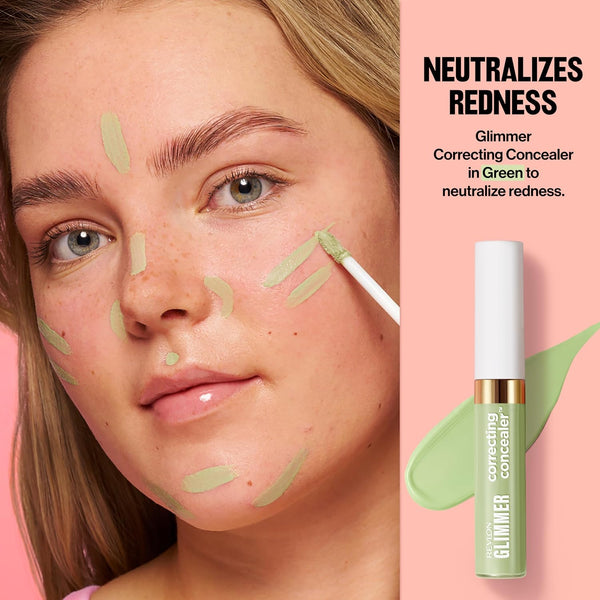 Revlon Glimmer Color Correcting Concealer, 100 Green, 0.3 fl oz | This multi-benefit concealer color corrects, conceals facial discoloration, and visibly smooths fine, dry lines over time.