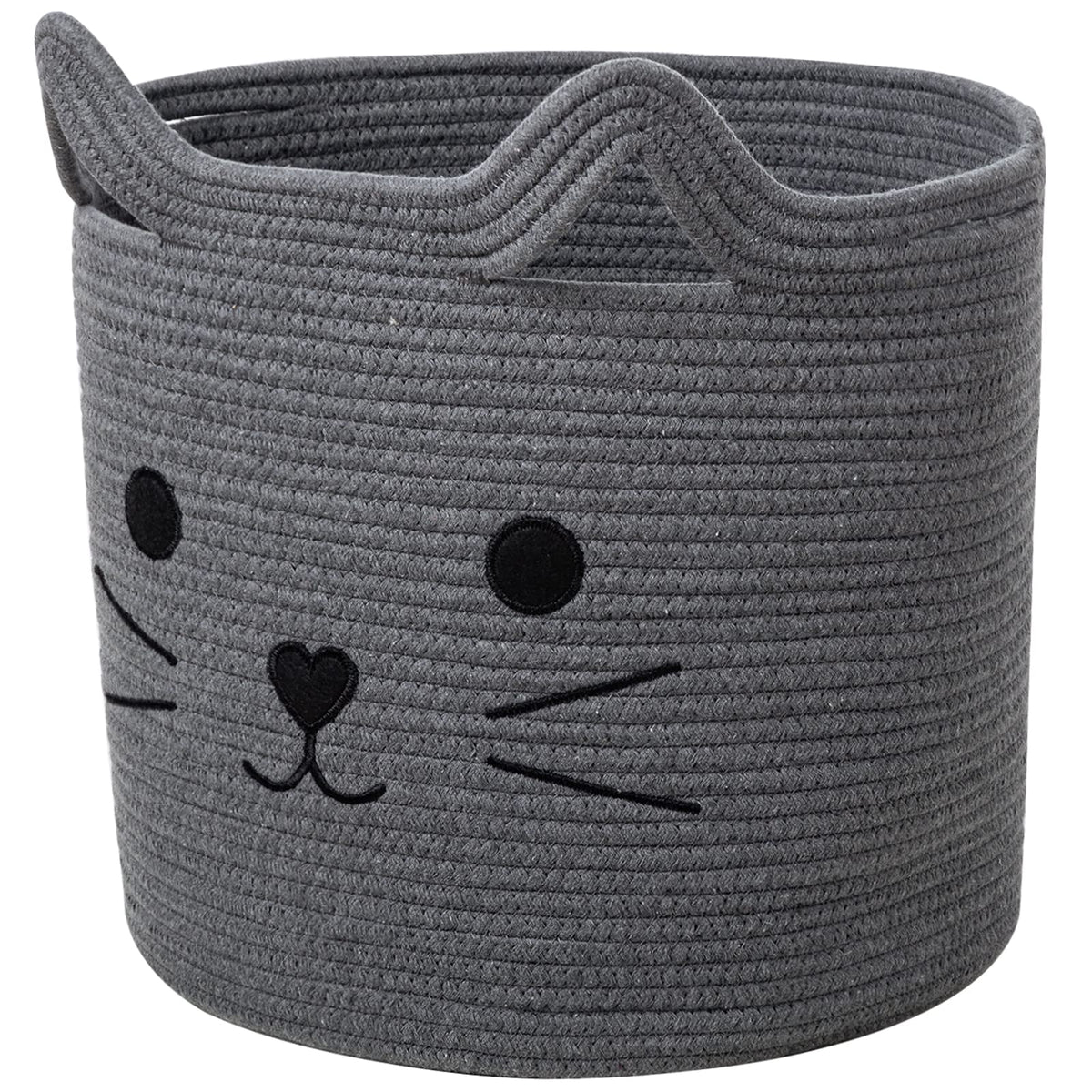 VK VK·LIVING Animal Baskets Large Woven Cotton Rope Storage with Cute Cat Design Laundry Organizer for Towels, Blanket, Toys, Clothes, Gifts – Cat Toy Box Pet or Baby Gift Baskets 15"Lx14H"