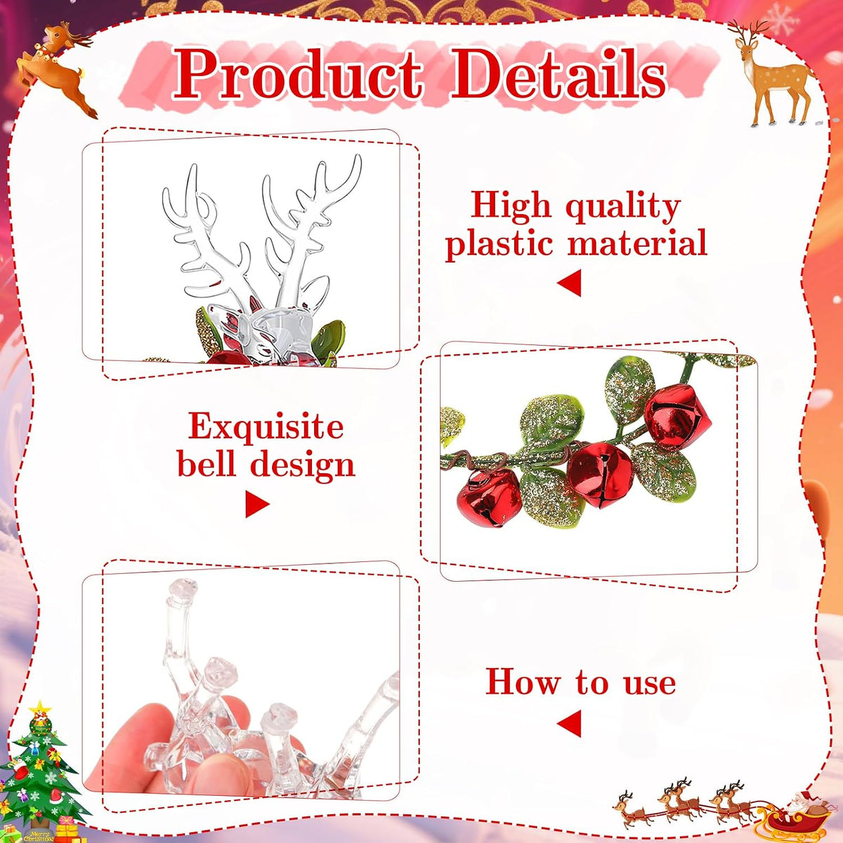 4 Pcs Christmas Reindeer Figurine Ornaments with Branch Wreath Transparent