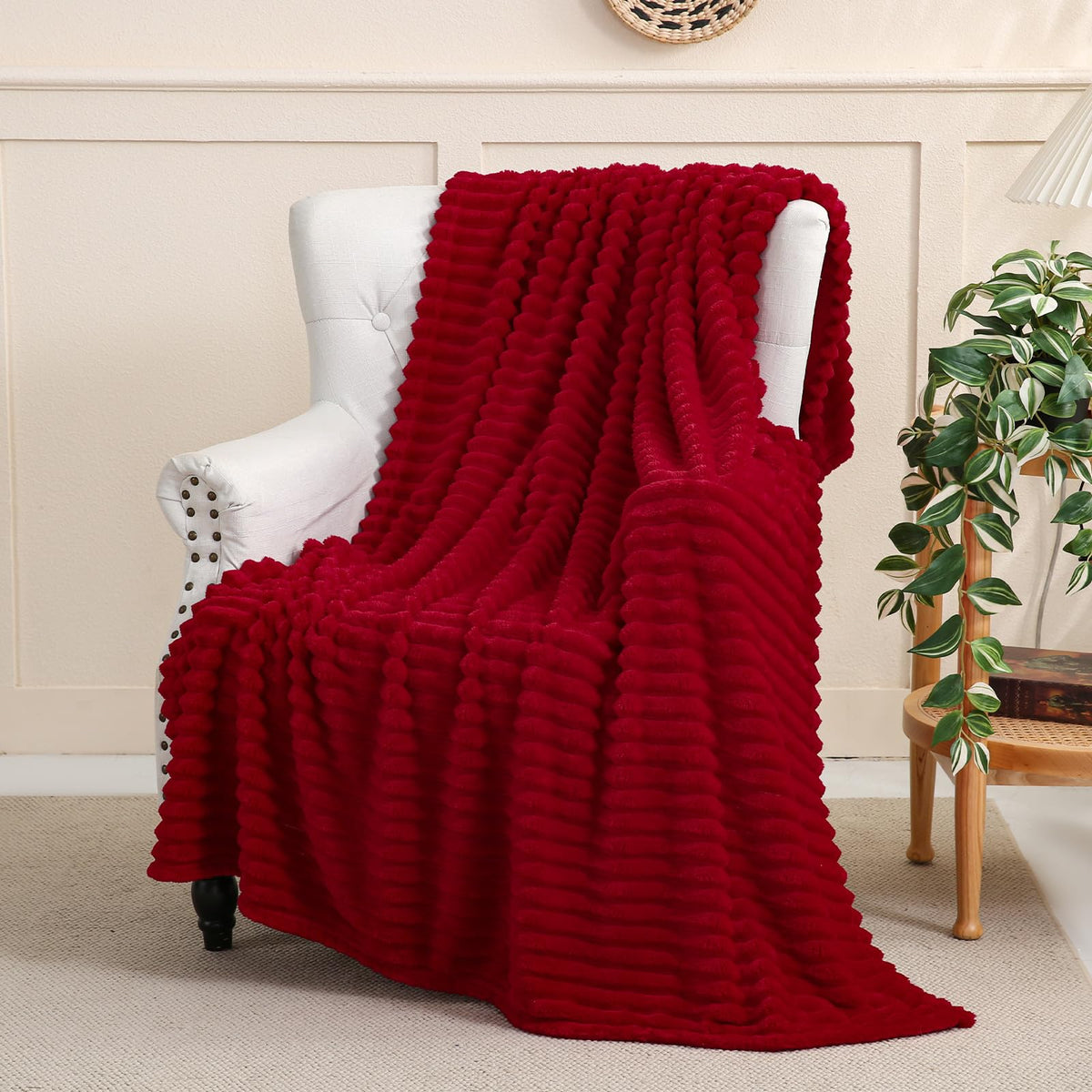 Burnt Orange Fleece Throw Blanket 50”×60” for Couch Sofa Livingroom