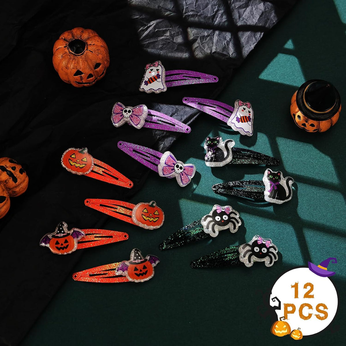 PinkSheep Halloween Hair Clips Barrettes for Girls, 6 Pairs/12 Pack