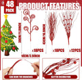 48 Pcs Red Christmas Tree Picks and Sprays Glitter 17" Berry Stems
