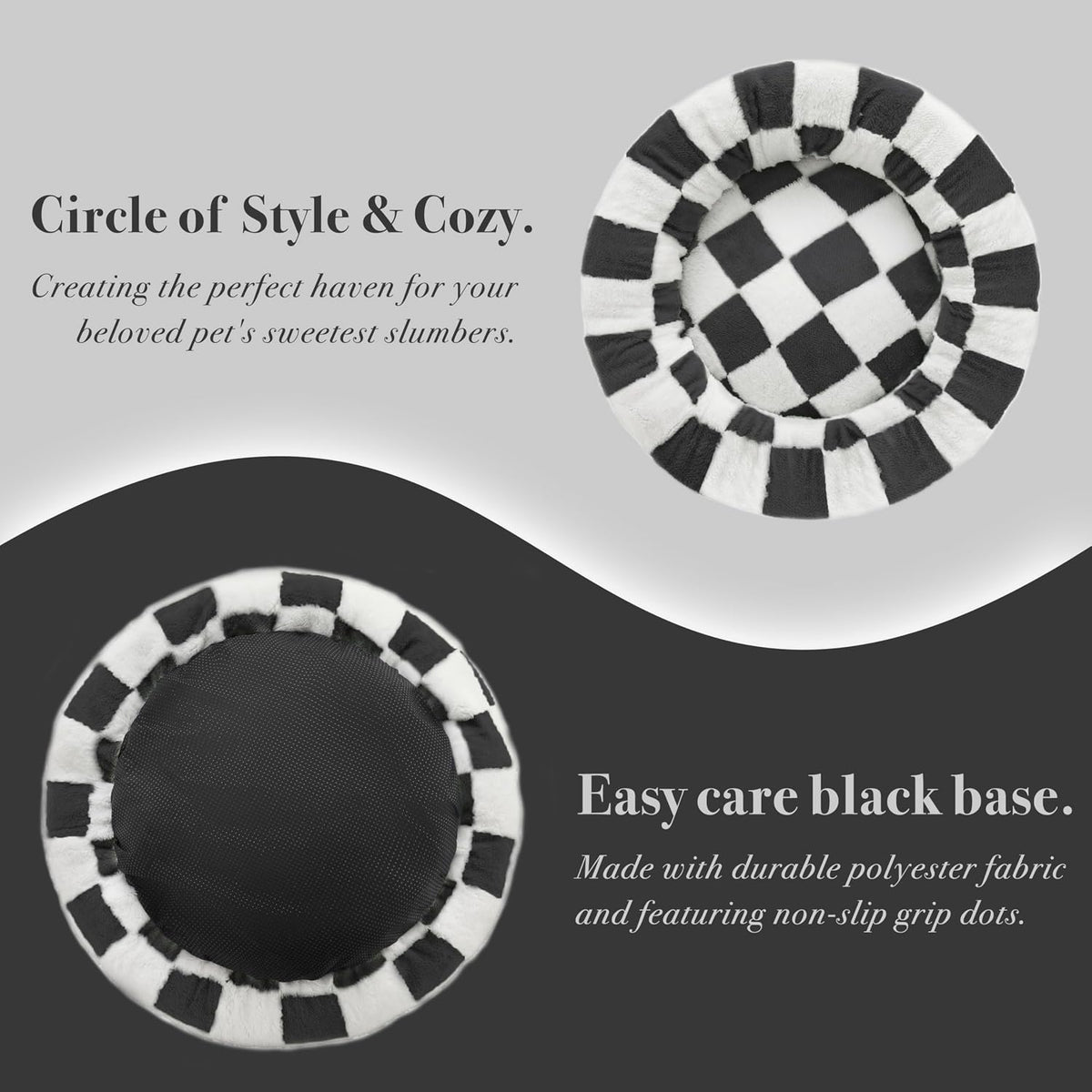 Ohocut Checkered Dog Bed, Cute Black White Retro Style Aesthetic Round Warming Pet Calming Beds for Small Dog and Cats, Plush Cozy Donut Dog Beds Washable, 30" L x 30" W x 8" Th