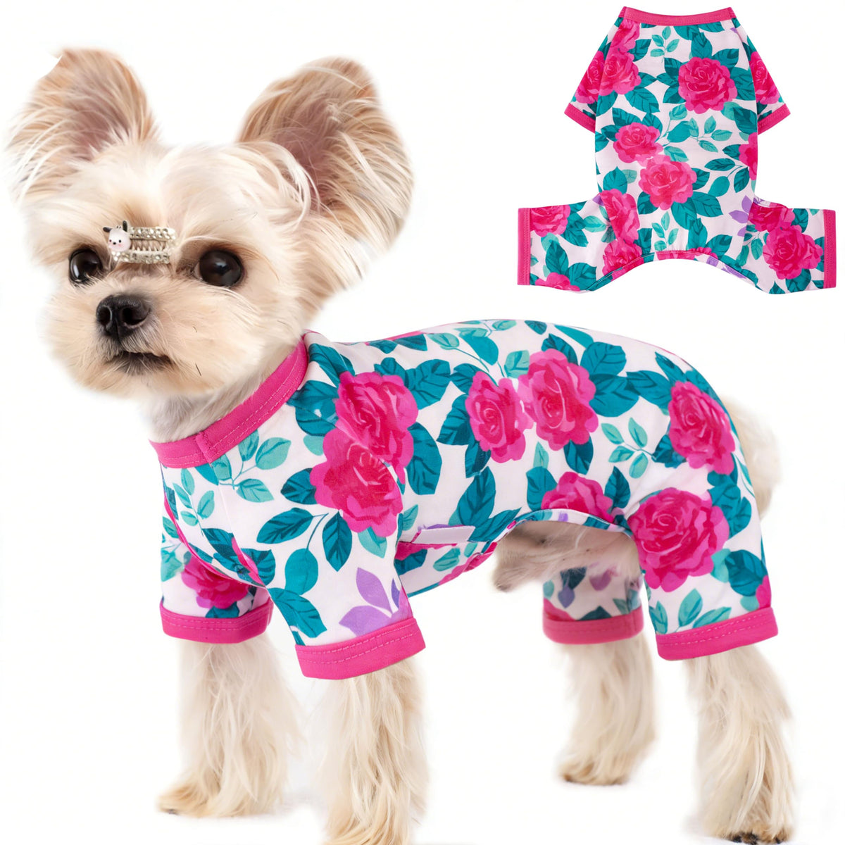 Dog Pajamas for Small Dogs Stretchy Chihuahua Clothes Summer Doggie Onesie Cute Puppy Pjs Girl Boy Pet Clothing Cat Onesie (Duck, Small)