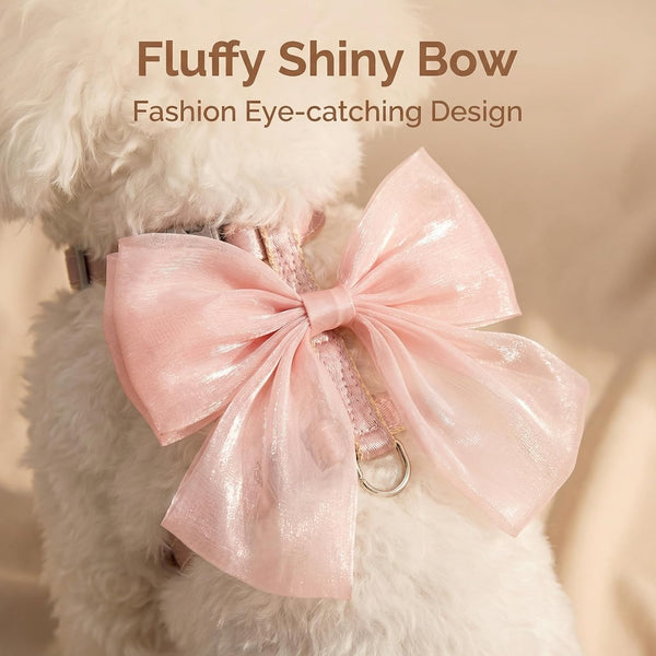 Pink Leash and Bow H-Shaped Design Harness for Small Cats Dogs, Proof Soft Adjustable Vest Easy Control Breathable Harnesses for Small Cats Dogs (S 2-7LBS)