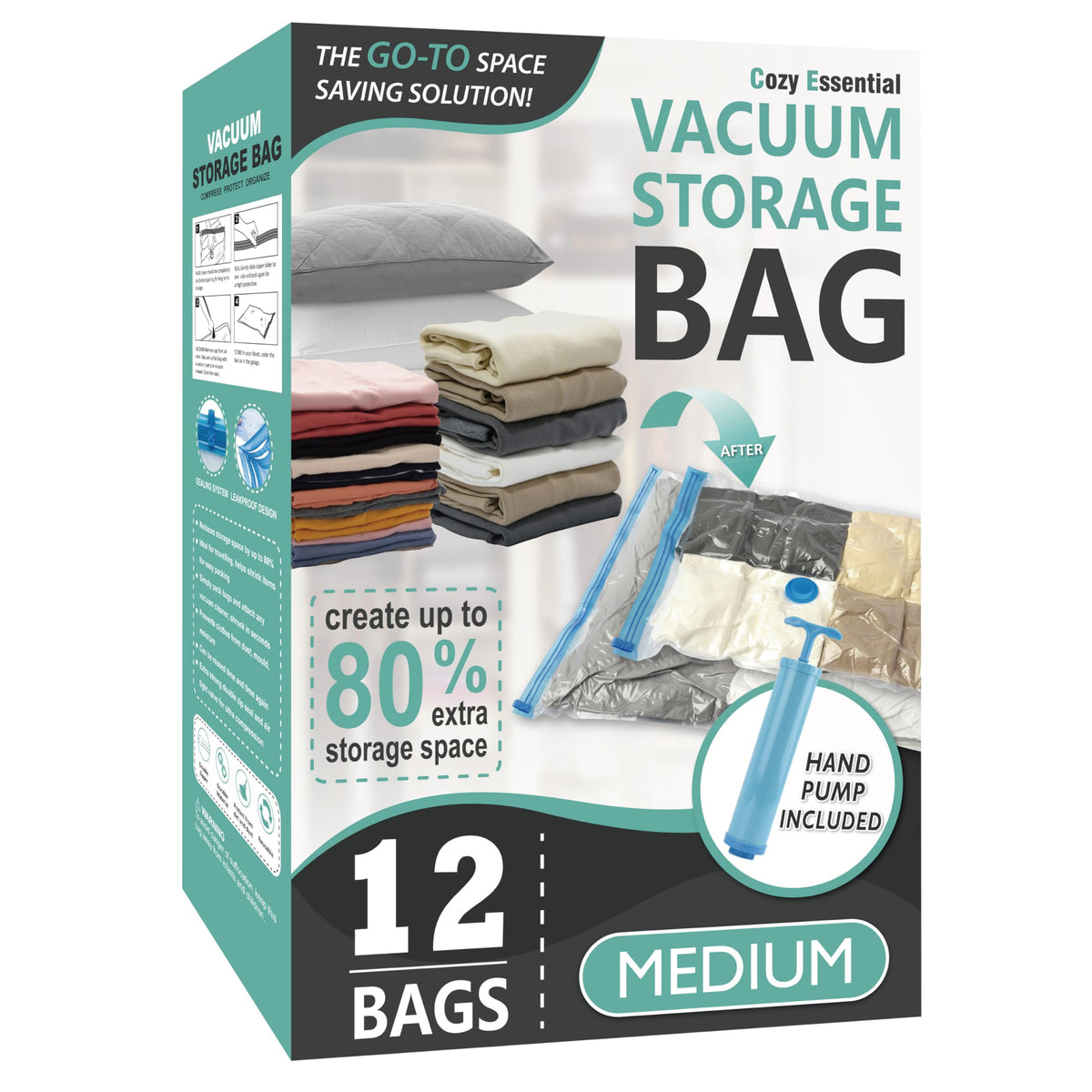 Cozy Essential Vacuum Storage Bags, 80% Compression Vacuum Seal Space Saver Plastic Packaging Bags for Clothes, Blankets, Pillow, Bedding, Comforters, Sealer Clothing Storage,20 Combo