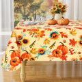 Rectangle Waterproof Vinyl Table Cloth, Wipeable Tablecloth with Flannel Backing, Plastic Table Cover for Fall, Thanksgiving (Pumpkin, 52" x 70")