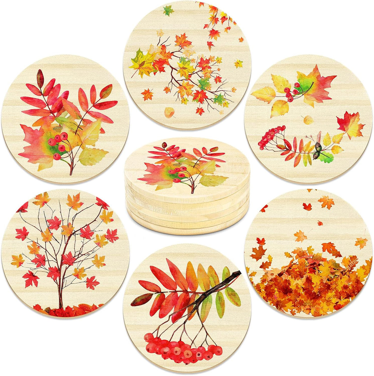 6 Packs Fall Maple Leaves Coasters for Drinks Wood Coasters