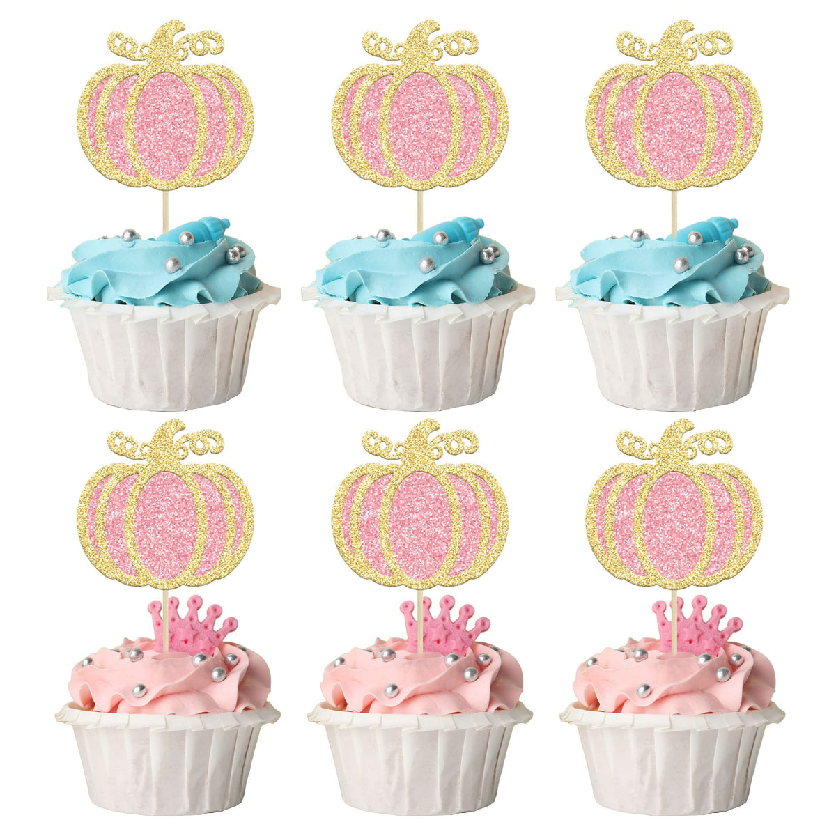 24pc Little Pumpkin Cupcake Toppers - Glitter Pumpkin Cupcake Picks - Baby Shower Decorations - Fall Harvest Theme - Kids Birthday Party Supplies