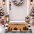 Tinideya 2 23.6 X 35.4 Inches Plaid Ghost Red Brown | Layered Coir Doormat Set, Non Slip Backing for Outdoor Entryway, Buffalo Plaid Seasonal Design, Front Porch Home Decor