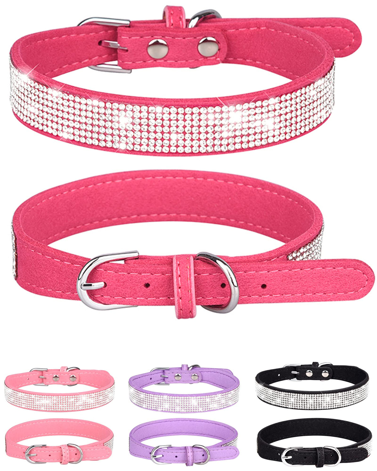 Bling Dog Collar for Small Medium Large Dogs, Crown Rhinestone Dog Collars for Girl and boy Dog, Diamond Puppy Collars, Adjustable Leather Suede SOFE Cat Collar (S(10.6"-13"/27CM-33CM), Pink)