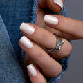 CurvLife Milky White Square Press on Nails Short, Soft Gel Fake Nails with Clean Nude Apricot Design Full Cover False Nails Glossy Nude Glue on Nails Artificial Stick on Nails for Women