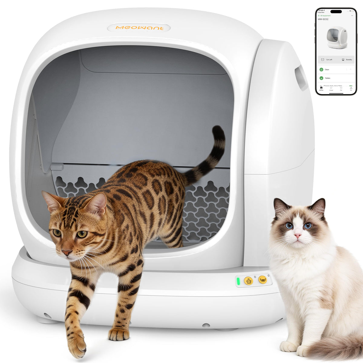 Meowant Automatic Self Cleaning Cat Litter Box with APP Control, Odor Free, Cat-Safe Anti-Stuck Technology, Larger Space & Low Entry for Multiple Cats, Kittens & Senior Pets
