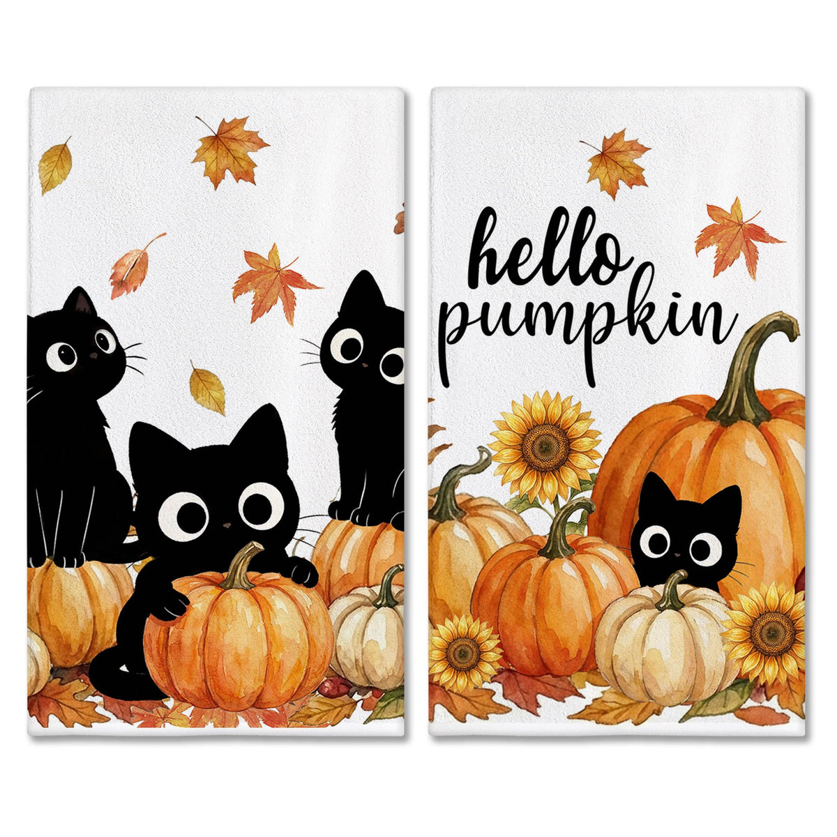 Hexagram Pumpkin Fall Kitchen Towels, Buffalo Check Fall Decor Hand Towels