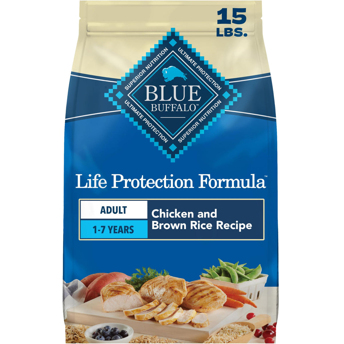 Blue Buffalo Life Protection Formula Lamb & Brown Rice Adult Dry Dog Food, Supports Immunity with Antioxidant-Rich LifeSource Bits, Promotes Healthy Muscle Development, Skin & Coat Health, 15 lbs.