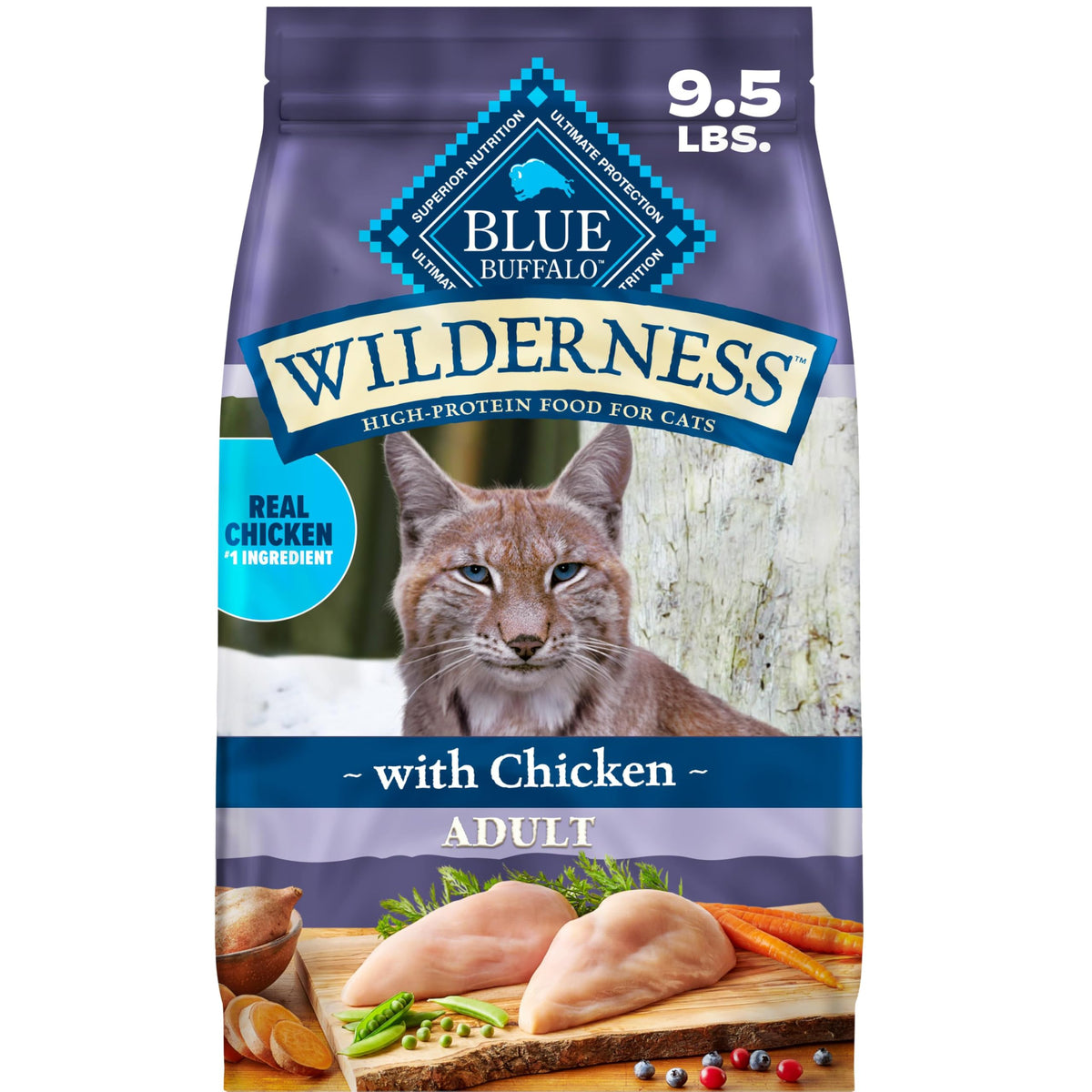 Blue Buffalo Wilderness with Chicken Natural High-Protein Grain-Free Dry Food for Adult Cats, Real Chicken First, Antioxidant-Rich LifeSource Bits Support Immunity, Promotes Strong Muscles, 12 lbs.