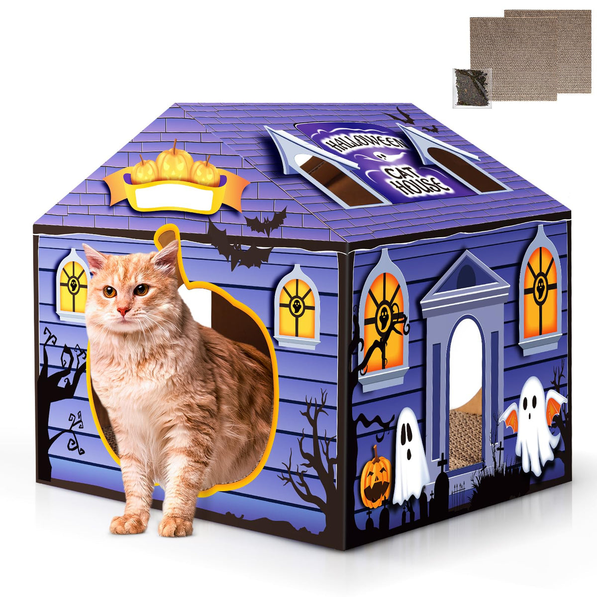 Tailtastic Halloween Cat Scratcher House with Pads & Catnip for Indoor Cats