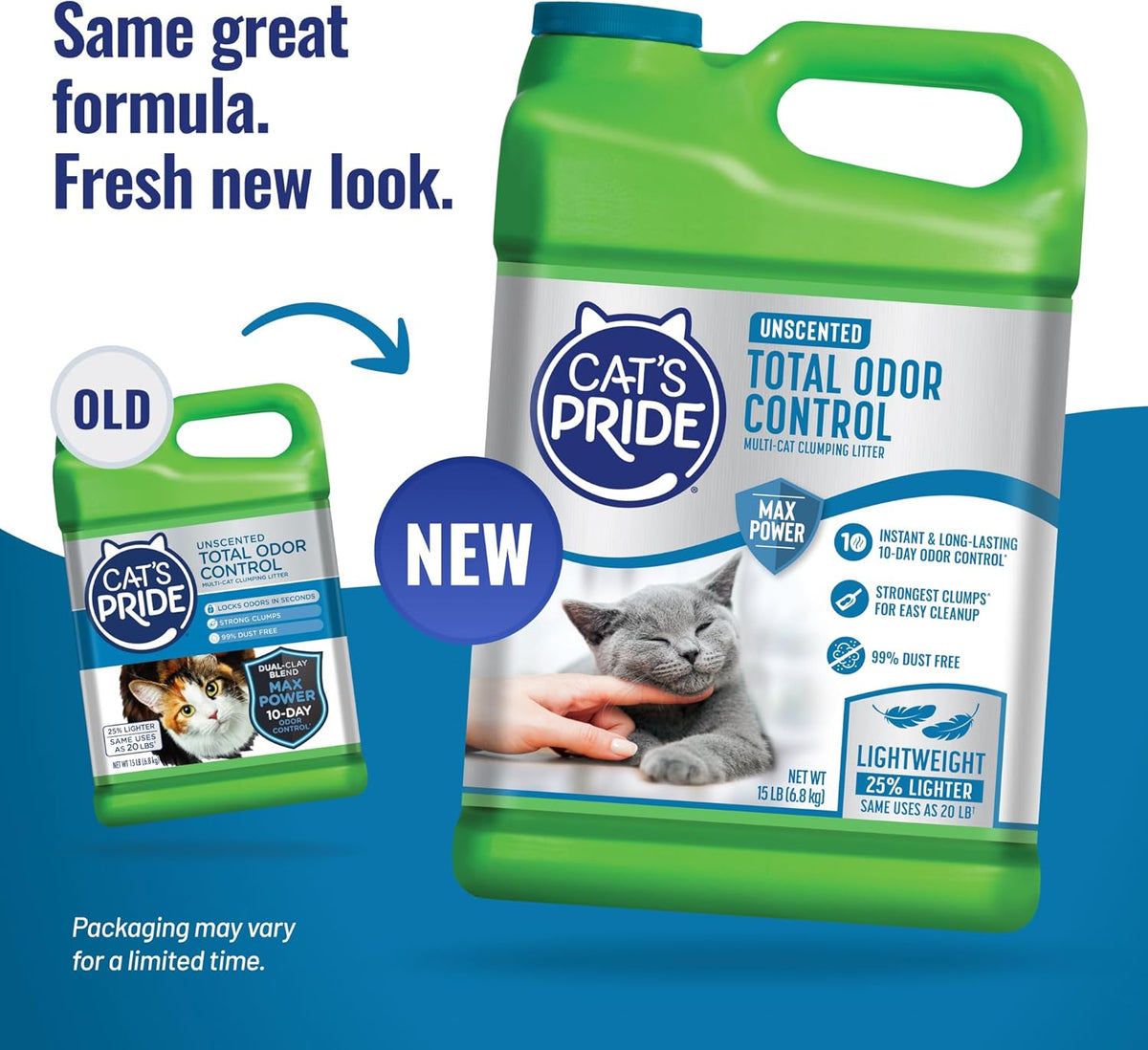 Cat's Pride Max Power: Total Odor Control - Up to 10 Days of Powerful Odor Control - Strong Clumping - Hypoallergenic - 99% Dust Free - Multi-Cat Litter, Unscented, 15 Pounds
