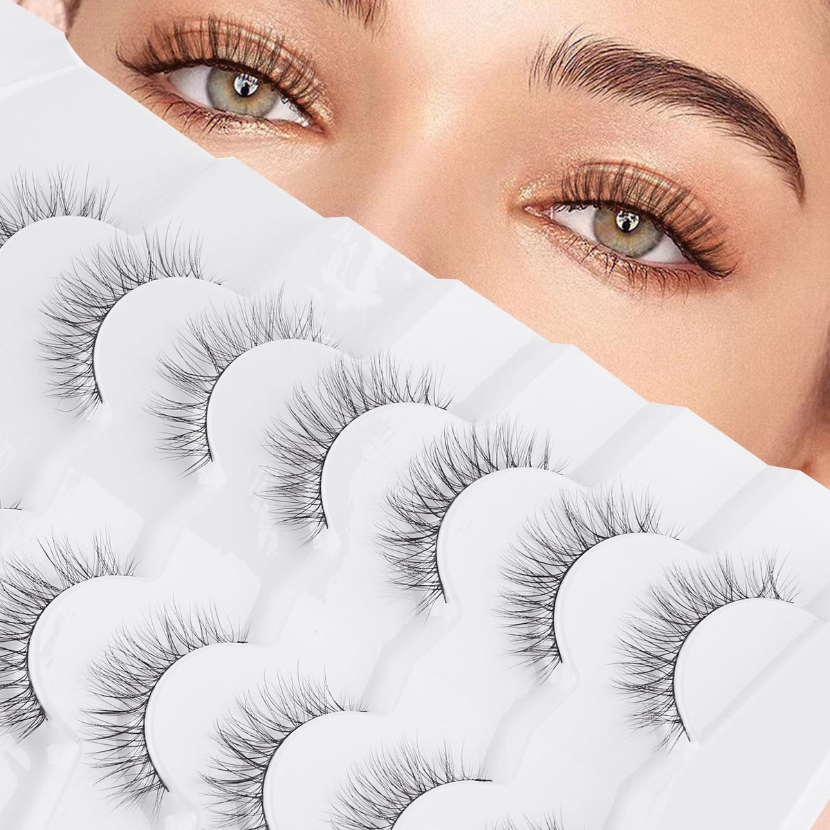 Natural Lashes That Look Like Extensions Strip Lashes Natural Look Thin Band Wispy Eyelashes 13mm Cat Eye False Eyelashes Foxy Eye Lashes 12 mm 7 Pairs S10
