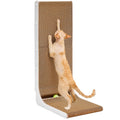 EHEYCIGA Cardboard Cat Scratcher for Indoor Kitten Cats, 19 Inch L Shaped Vertical Cat Scratching Board with Ball Cat Toy, Small Cat Scratcher Pad, Brown
